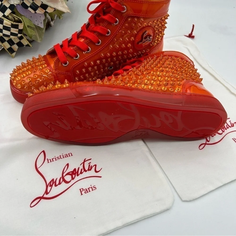 Men’s Christian Louboutin spike accent high top sneakers size 42 made in…
